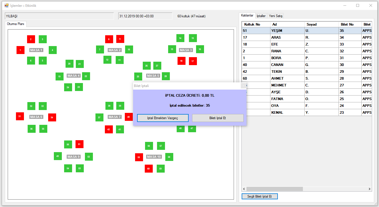 MakoNET EventManager - Bilet İptali